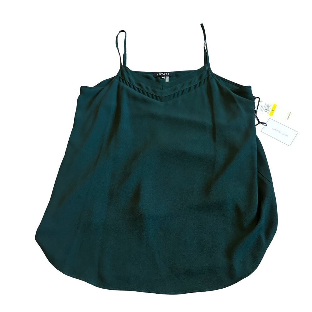 1 State Spaghetti Strap Blouse Top Shirt Flowy Deep Forest Green Size Medium NWT